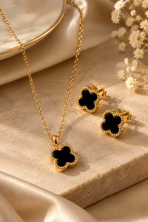 Black Clover Necklace & Earring Set