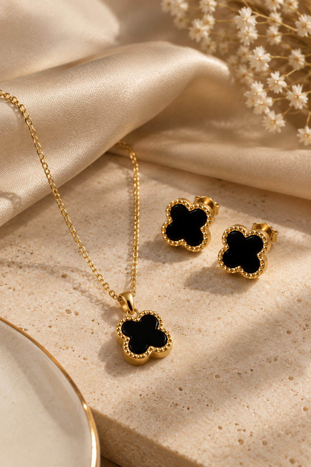 Black Clover Necklace & Earring Set